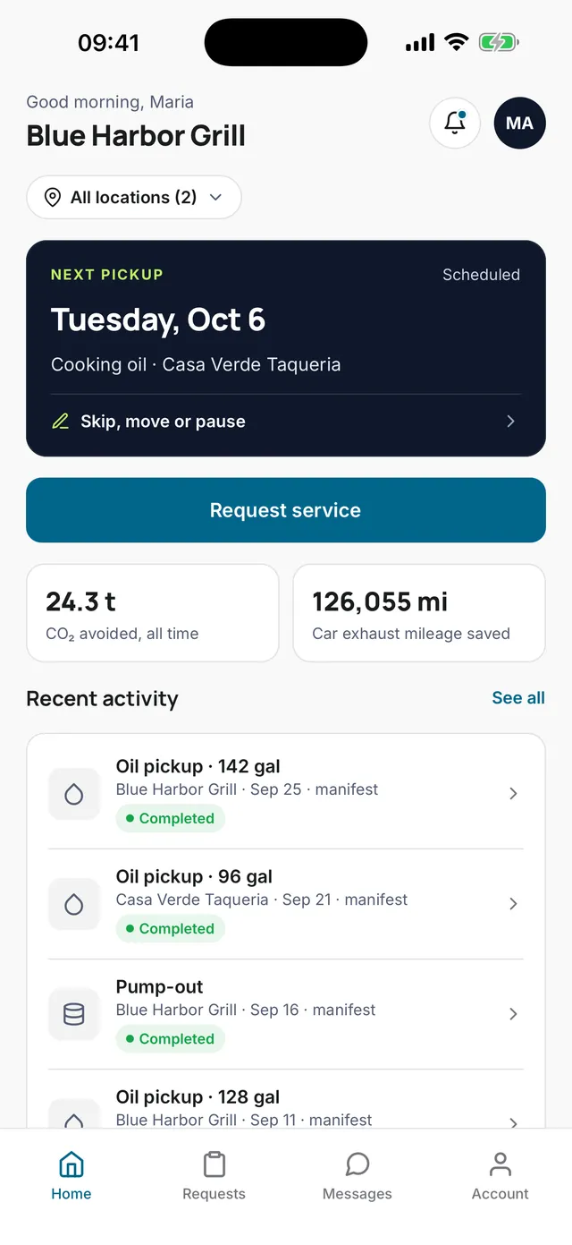 Pantalla de inicio de la app EKGO! con la próxima recolección