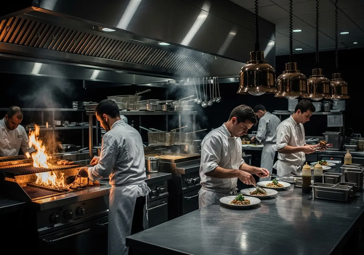 Cocineros trabajando en una cocina comercial